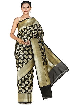 Banarasi Silk Brocaded Sari with Woven Paisleys All-over
