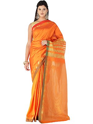 Plain Silk Saree from Chennai with Woven Stripes on Pallu and Border