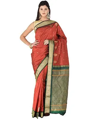 Rythmic-Red Uppada Handloom Sari from Bangalore with Golden Bootis
