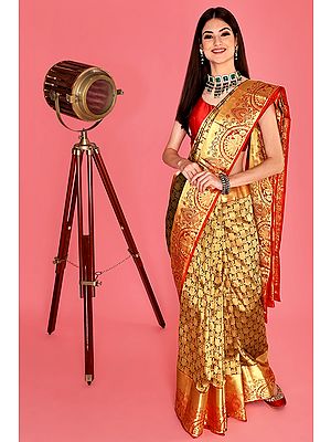 Red Hand Woven Pure Silk Uppada Bridal Sari From Bangalore