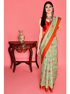 Winter-Pear Hand Woven Kora Banarasi Sari from the House of Kasim