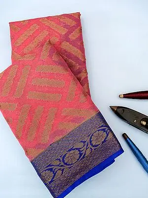 Rouge-Red Georgette Banarasi Saree with Brocaded Floral Motif