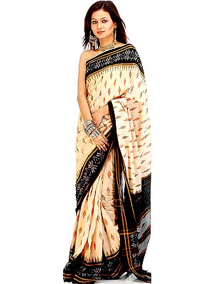 Tan and Black Pochampally Sari