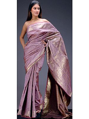 Thistle Colored Banarasi Jamawar Sari with Tanchoi Weave