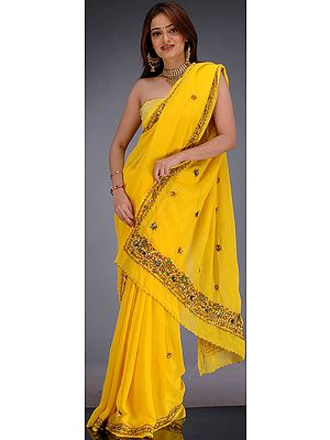 Yellow Georgette Sari with Sequins