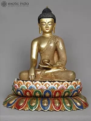 12" Lord Shakyamuni Buddha Copper Statue With Gold from Nepal