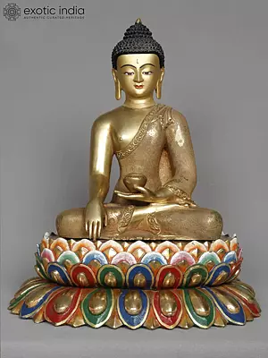 12" Lord Shakyamuni Buddha Copper Statue With Gold Leaf from Nepal