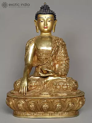 Bhumisparsha Mudra Buddha Statue - 12 Inch Copper and Gold Figurine