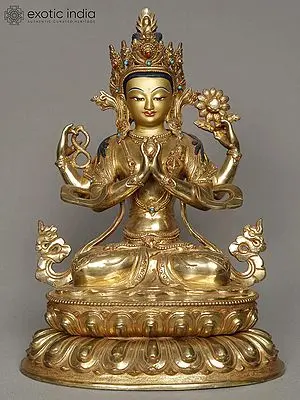 11" Chenrezig Statue - Copper with Gold Gilded
