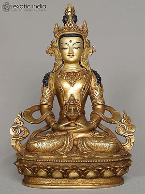 10" Copper Amitayu/Amitabha Buddha Statue from Nepal