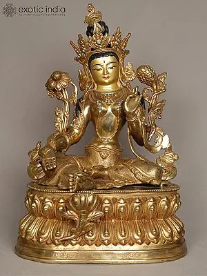 16" Green Tara Statue from Nepal | Gilded Copper Figurine