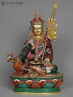 16" Guru Padmasambhava Idol Seated on Ornament Throne from Nepal