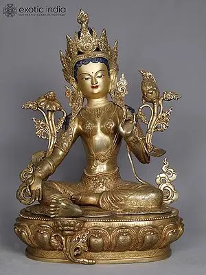 Copper Green Tara Sculpture - 19 Inch Nepal Origin