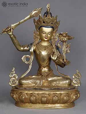 Copper Manjushri Statue (19") from Nepal | Buddhist Wisdom Sculpture