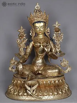 27" Nepalese Gilded Copper Statue of Goddess Green Tara