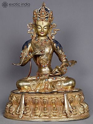 16" Tibetan Buddhist Deity Vajrasattva Copper Idol | Nepalese Statue