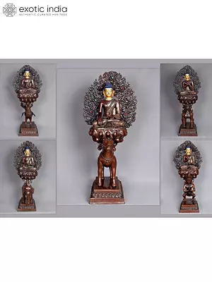 Set of Five Copper Pancha Buddha Statues from Nepal