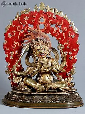 Mahakala Dharma Protector Statue (15") - Gilded Copper Sculpture