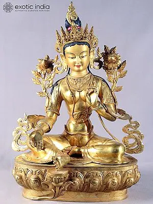 25" Nepalese Gilded Copper Statue of Green Tara