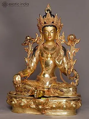 Goddess Green Tara Gilded Copper Sculpture