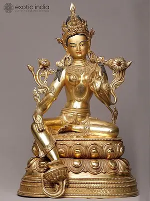 19" Gilded Copper Green Tara Statue from Nepal