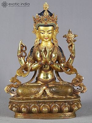 14" Kharchari Copper Idol from Nepal | Chenrezig Copper Statue