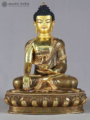 13" Lord Buddha Copper Idol from Nepal | Buddhist Deity Copper Statue