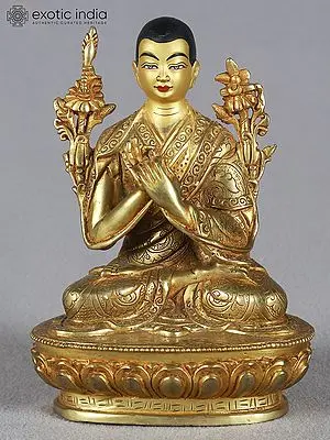 Golden Tsongkhapa Statue - Founder of Gelug School