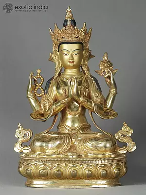 Gilded Copper Kharchari Deity Statue - 14 Inches