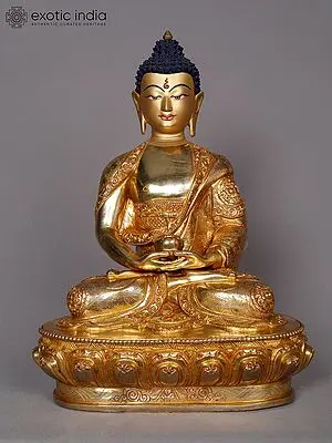 Nepalese Copper Buddha Statue with Gold Finish - 13 Inches