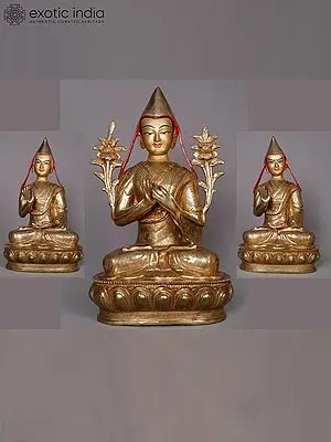 14" Chokhapa Guru Statues in Gilded Brass