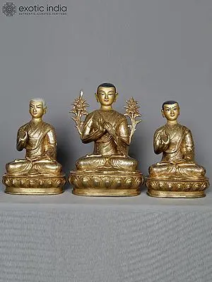 9-Inch Gilded Copper Tsongkhapa Triad
