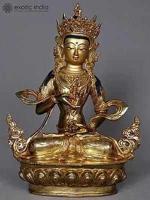 Golden Copper Vajrasattva Statue, 13" Buddhist Bodhisattva Sculpture