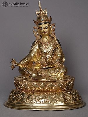 14" Guru Padmasambhava Idol Seated from Nepal | Guru Rinpoche Copper Statue