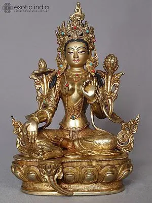 Tibetan Green Tara Copper Statue | Buddhist Goddess Sculpture