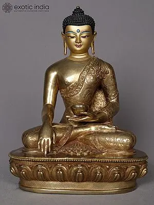 10" Lord Shakyamuni Buddha Copper Statue with Gilded Finish
