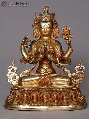 Kharchari Copper Sculpture: Bodhisattva of Compassion, 9 Inches