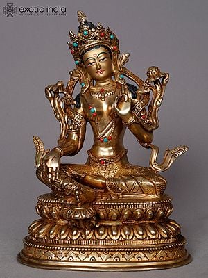 9" Goddess Green Tara Copper Statue from Nepal | Buddhist Deity Idols