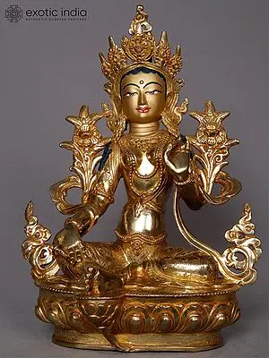13" Goddess Green Tara Copper Statue from Nepal