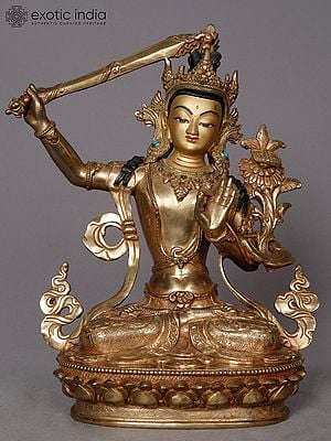 10" Goddess Manjushri Copper Statue from Nepal | Buddhist Deity Idols