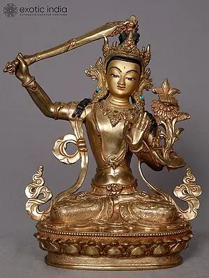 10" Goddess Manjushri Copper Statue from Nepal | Buddhist Deity Idol