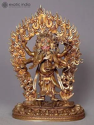 Mahakala Copper Statue: 12" Wrathful Buddhist Deity from Nepal