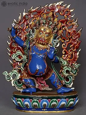 Copper Vajrapani Statue: Wrathful Buddhist Deity from Nepal