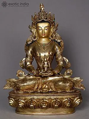 Aparmita Buddha: Longevity Deity 16" Copper Statue from Nepal