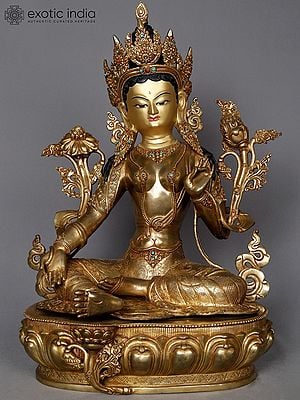 19" Green Tara Copper Statue from Nepal | Buddhist Deity Idols