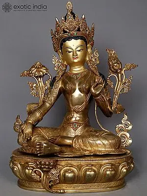 19" Green Tara Copper Statue from Nepal | Buddhist Deity Idol
