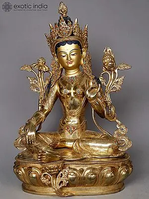 20 Inch Green Tara Idols | Gilded Copper Statue from Nepal