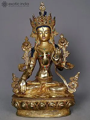 Golden White Tara Sculpture: Tibetan Buddhist Goddess for Health and Enlightenment