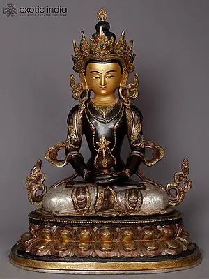 Amitayus Buddha Statue: 19" Copper Sculpture from Nepal