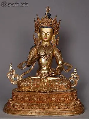 Tibetan Buddhist Deity Vajrasattva - 19" Gold Gilded Copper Sculpture